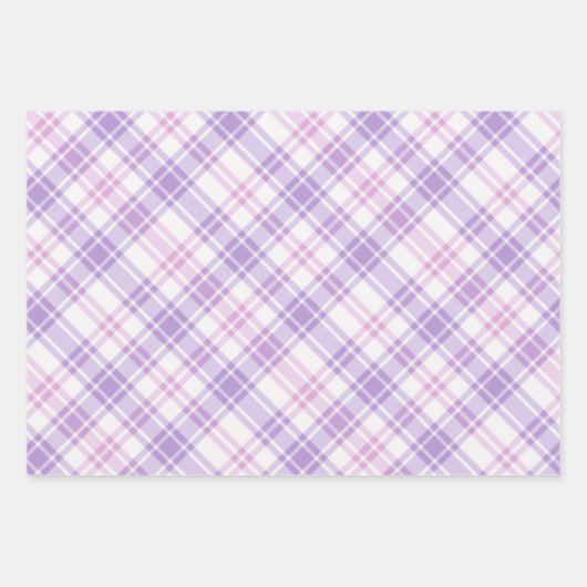 Soft Pink, Purple & White Plaid Inpakpapier Vel (Voorkant)
