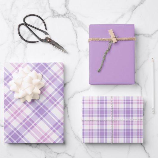 Soft Pink, Purple & White Plaid Inpakpapier Vel (Voorkant)