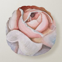 Soft Pink Rose in Waterverf door Jodi Mahaffey Rond Kussen