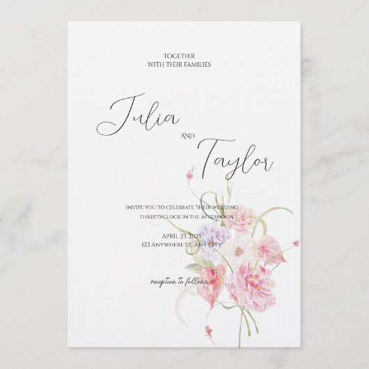 Soft Pink Rose Wedding Invitation (Devant)