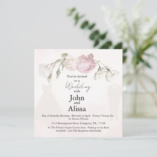 Soft Pink Roses & Bride and Groom Collection Aankondiging (Staand voorkant)