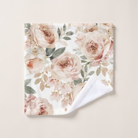Soft Pink Roses Watercolor Floral Print Botanical (Gant de toilette)