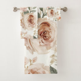 Soft Pink Roses Watercolor Floral Print Botanical Bad Handdoek