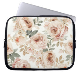 Soft Pink Roses Watercolor Floral Print Botanical Laptop Sleeve