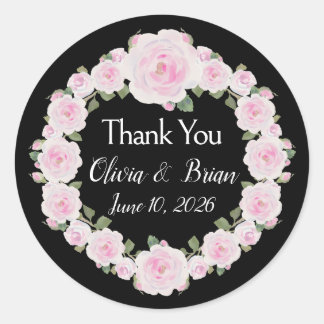 Soft Pink Roses Wreath Names Sticker