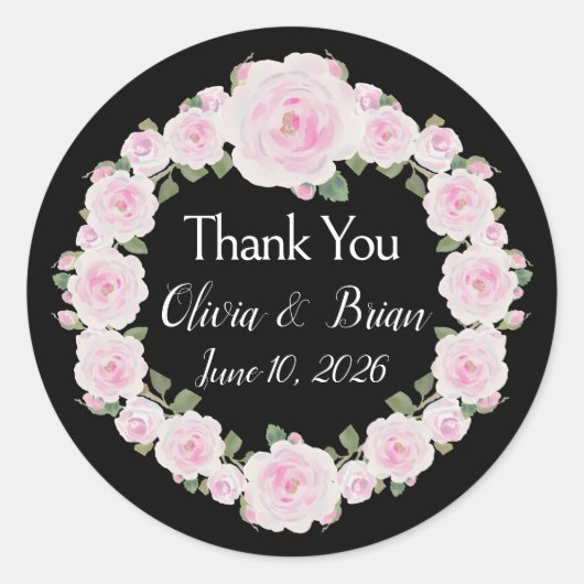 Soft Pink Roses Wreath Names Sticker (Devant)