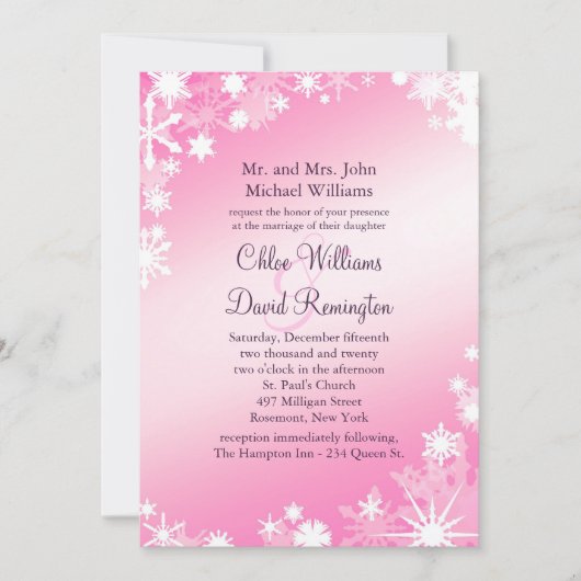 Soft Pink Snowflakes Weddenschap 2 Kaart (Voorkant)