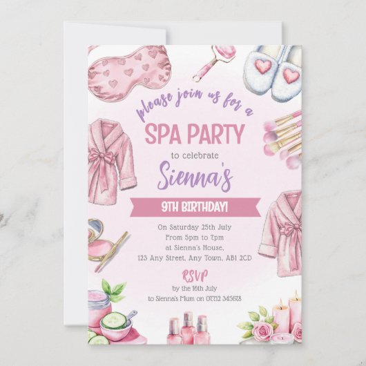 Soft Pink Spa Party Invitation - Relax & Pamper Kaart (Voorkant)