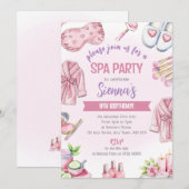 Soft Pink Spa Party Invitation - Relax & Pamper Kaart (Voorkant / Achterkant)