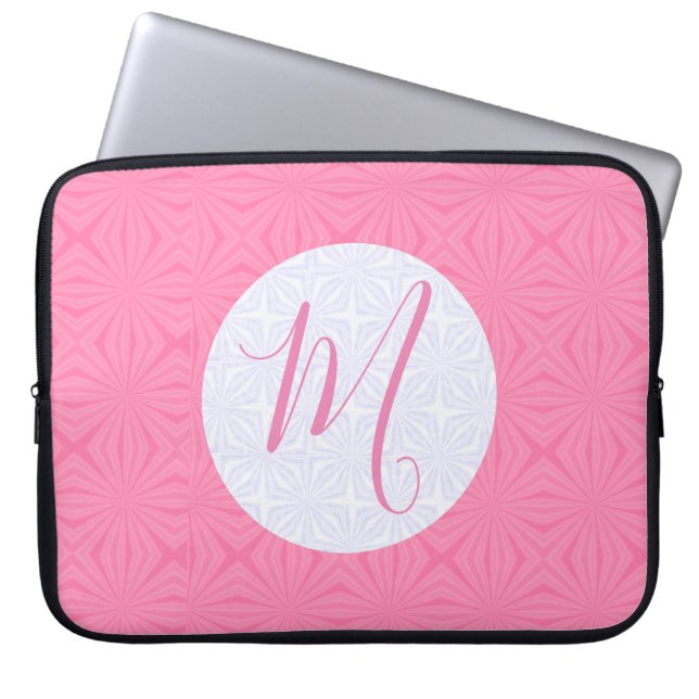 Soft Pink Squiggly Squares Personalized Initial Laptop Sleeve (Voorkant)