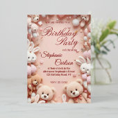 Soft Pink Teddy Bear Birthday Invitation (Debout devant)