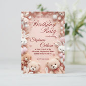Soft Pink Teddy Bear Birthday Invitation (Debout devant)