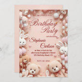 Soft Pink Teddy Bear Birthday Invitation (Devant / Derrière)