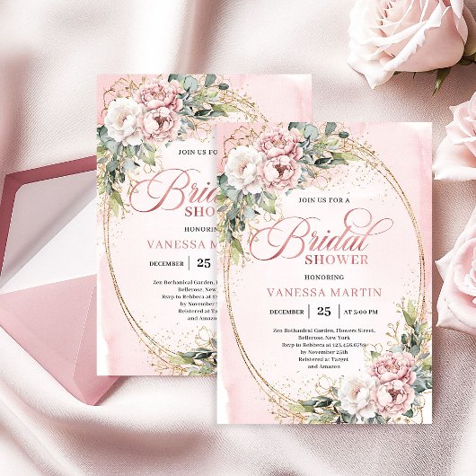 Soft Powder Pink Floral Bridal Shower Invitation