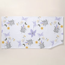 Soft Purple & Yellow Floral Beach Towel