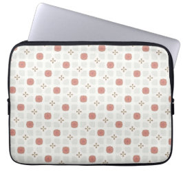 Soft red and beige floral geometric tile pattern laptop sleeve