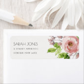 SOFT ROMANTIC BLUSH PINK WATERVERF FLORAL ADRES ETIKET (Insitu)