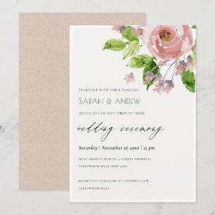 SOFT ROMANTIC BLUSH PINK WATERVERF FLORAL WEDING KAART