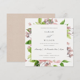 SOFT ROMANTIC BLUSH PINK WATERVERF FLORAL WEDING KAART