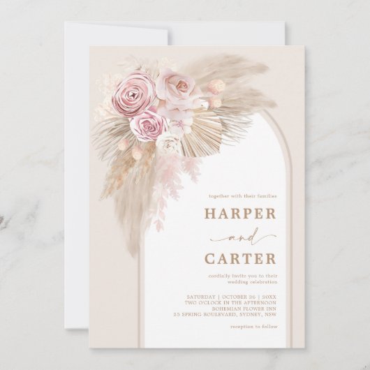 Soft roze beige Boho pampas grass Wedding Kaart (Voorkant)