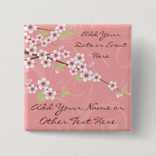 Soft roze Cherry Blossom Vierkante Button 5,1 Cm