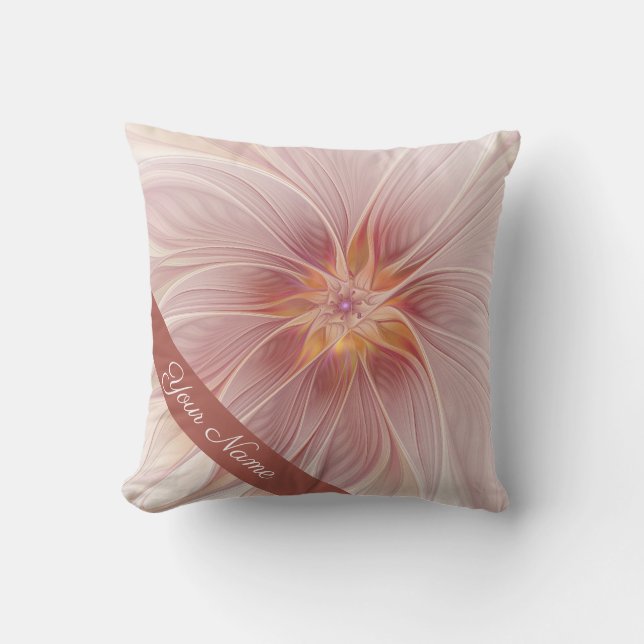 Soft roze Floral Dream Abstract Moderne Naam Kussen (Voorkant)