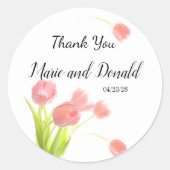 Soft roze tulpen ronde sticker (Voorkant)