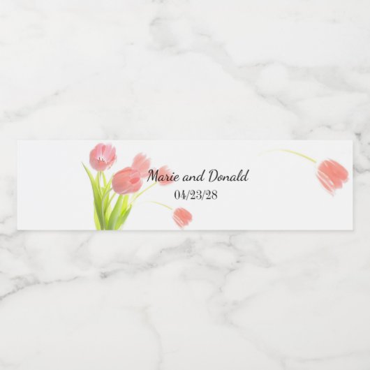 Soft roze tulpen waterfles etiket (Enkel label)