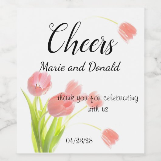 Soft roze tulpen wijn etiket (Enkel label)