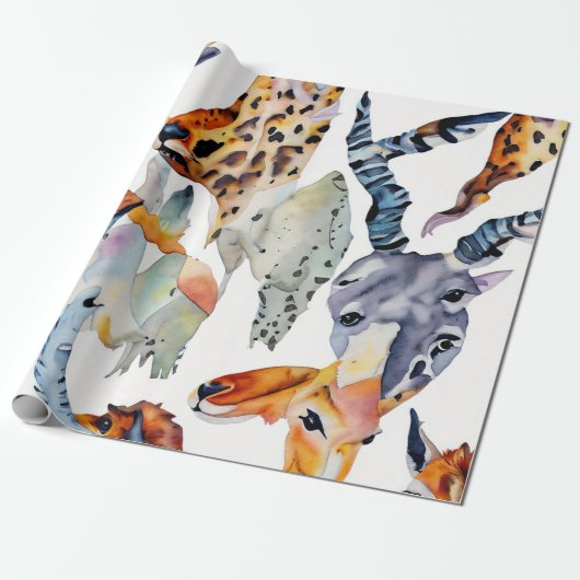Soft Safari Waterverf Collage Cadeaupapier (Uitgerold)