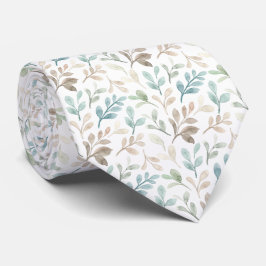 Soft Sage and Ochre Watercolor Leaves Pattern  Stropdas