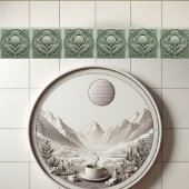 Soft Sage Green Art Deco Symmetric Botanical Motif Tegeltje