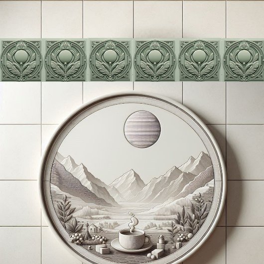 Soft Sage Green Art Deco Symmetric Botanical Motif Tegeltje