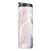 Soft Serenity Watercolor Leaves Custom Monogram Thermosbeker (Geroteerd rechts)
