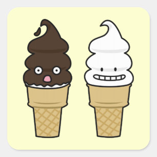 Soft Serve Ice Cream Cone wafer chocolade vanille Vierkante Sticker