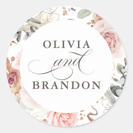 Soft Shades Floral Elegant Wedding Ronde Sticker (Voorkant)