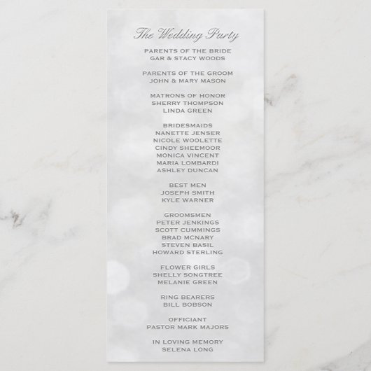 Soft Silver et White Bokeh programme de mariage (Dos)
