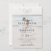 Soft Simple Pearl Bow Custom Photo Elegant Wedding Kaart (Voorkant)