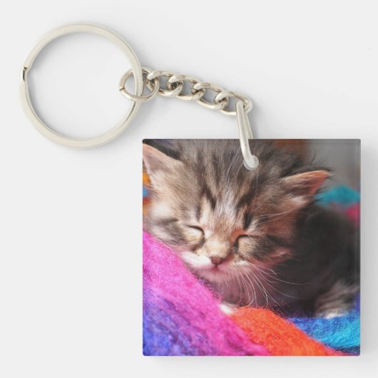Soft Sleepy Newborn Kitten Phototgraph Sleutelhanger (Voorkant)