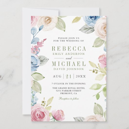 Soft Spring Floral Photo Collage QR Code Weddensch Kaart (Voorkant)