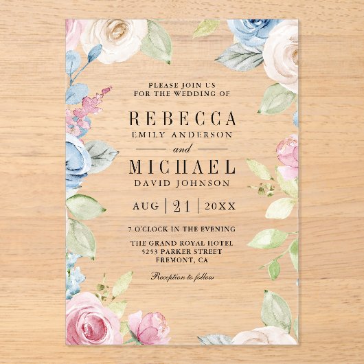 Soft Spring Floral Wedding Acryl Uitnodigingen (Voorkant)