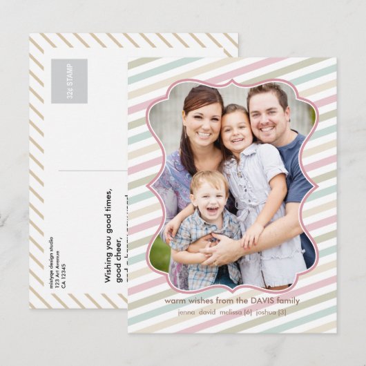 Soft Stripes Holiday Photo Briefkaart (Voorkant / Achterkant)