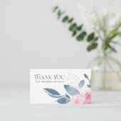 SOFT SUBTLE BLUSH BLUE FLORAL BUSINESS DANK U VISITEKAARTJE (Staand voorkant)