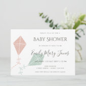 SOFT SUBTLE PINK BLUE KITE BABY SHOWER KAART (Staand voorkant)