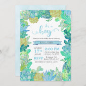 Soft Succulent & Cacti Boy Baby shower Invitation (Devant / Derrière)