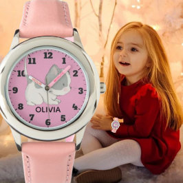 Soft Sweet Kitty for Girls with Personalized Name Horloge