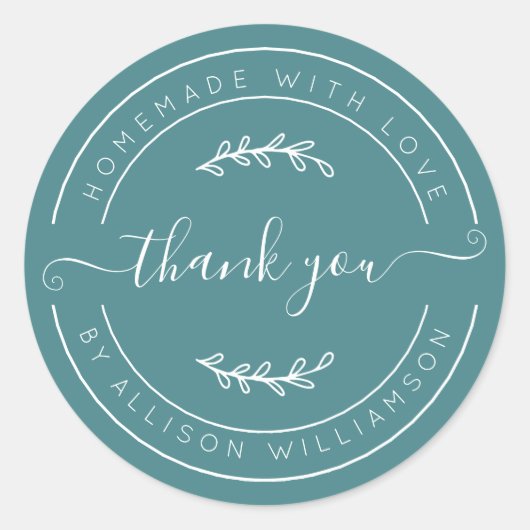 Soft Teal Homemade Thank You Label (Voorkant)