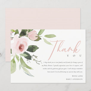SOFT TRENDY BLUSH PINK ROSE BABY SHOWER DANK U KAART