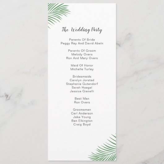 Soft Tropical Palm Leaf Wedding Programme (Dos)