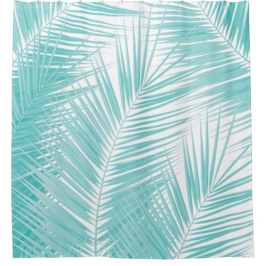Soft Turquoise Palm Leaves Dream #1a Douchegordijn (Voorkant)